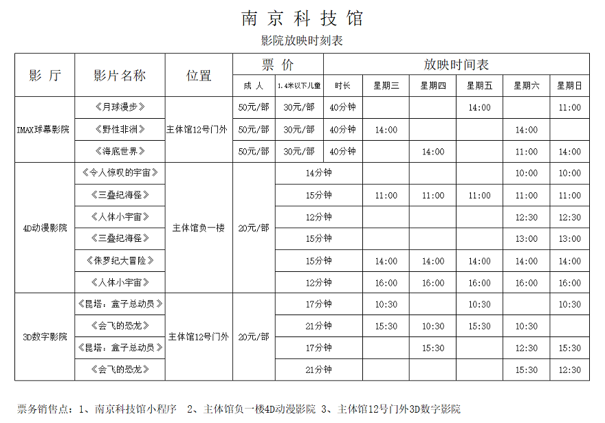 南京科技馆影院放映时刻表（3.2-3.6）